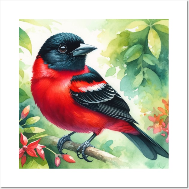 Colorful Crimson-Backed Tanager - Watercolor Bird Wall Art by Aquarelle Impressions